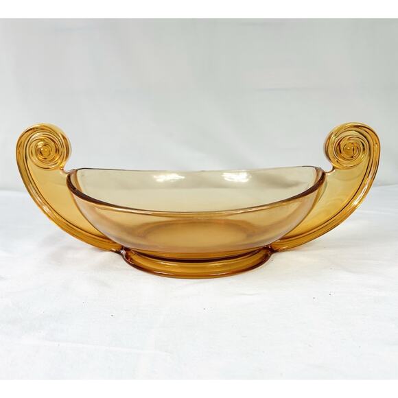 Vintage Fostoria 2395 Amber Glass Scroll Handle Centerpiece Bowl 1920s-1940s - Picture 1 of 6